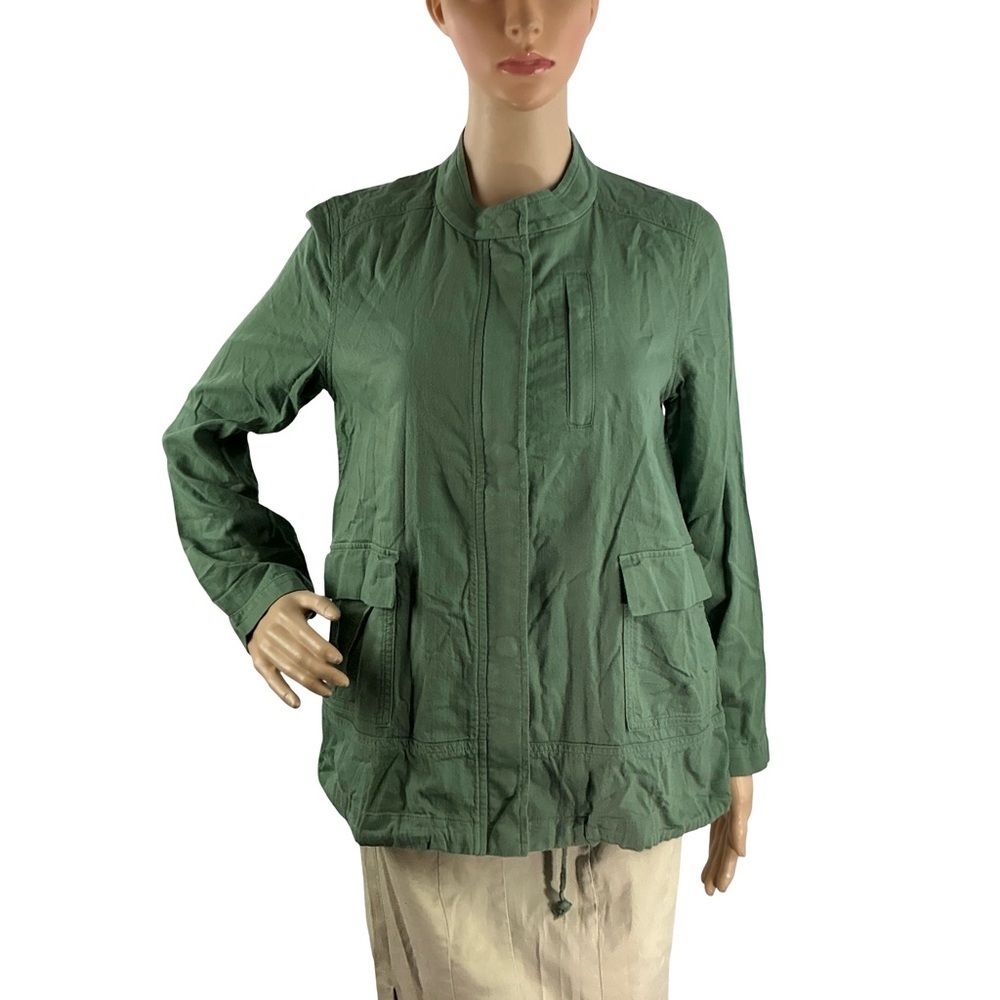 Eileen Fisher Petite Green Organic Cotton Utility Jacket Size PS